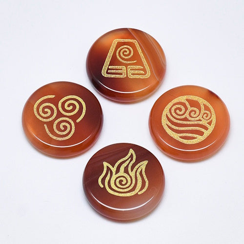 Carneool edelstenen set met 4 elementen symbolen