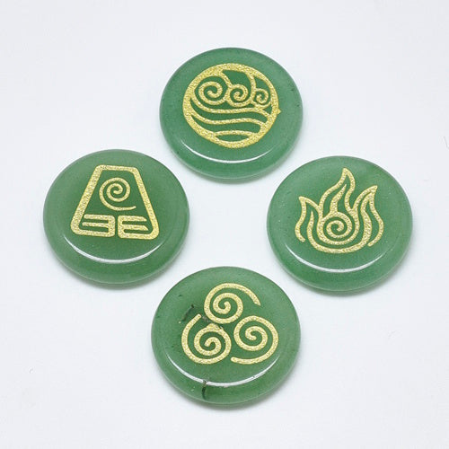 Groene Aventurijn edelstenen set met 4 elementen symbolen