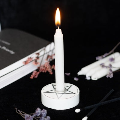 Pentagram Spell kaars houder wit