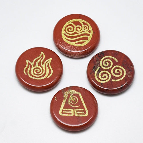 Rode Jaspis edelstenen set met 4 elementen symbolen