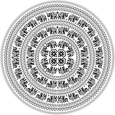 Rond wandkleed Elephant (zwart & wit)
