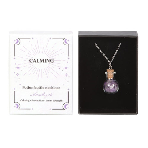 Ketting - Calming Amethyst crystal chip Potion Bottle