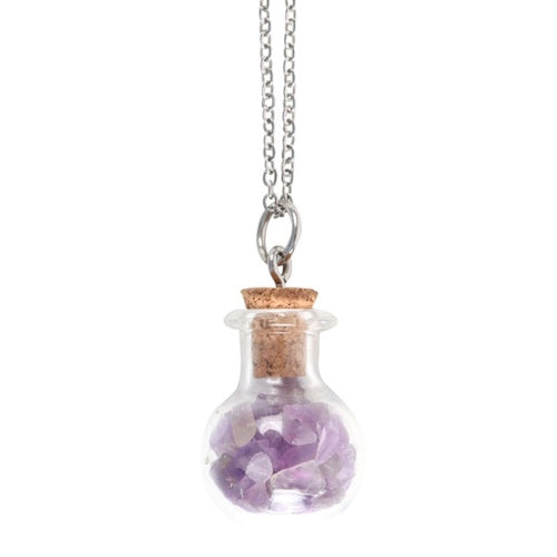 Ketting - Calming Amethyst crystal chip Potion Bottle