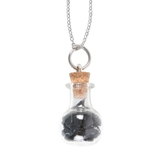 Ketting - Protection Black Obsidianb crystal chip Potion Bottle