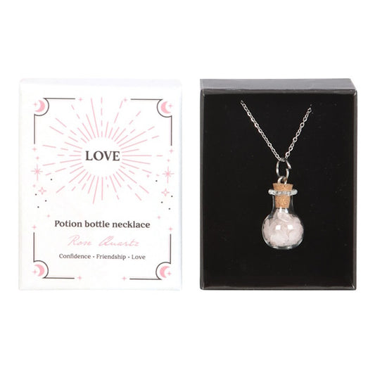 Love Rose Quartz crystal chip Potion Fles Ketting