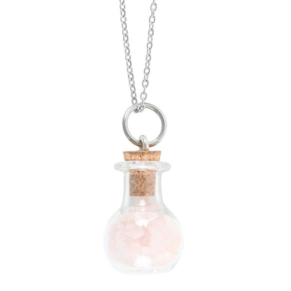 Love Rose Quartz crystal chip Potion Fles Ketting