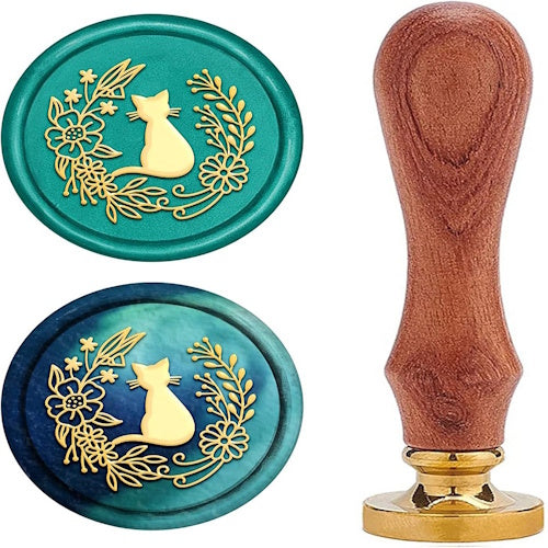 Messing waxzegel stempel met handvat - Kat