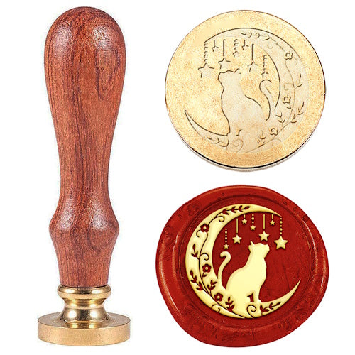 Messing waxzegel stempel met handvat - Kat