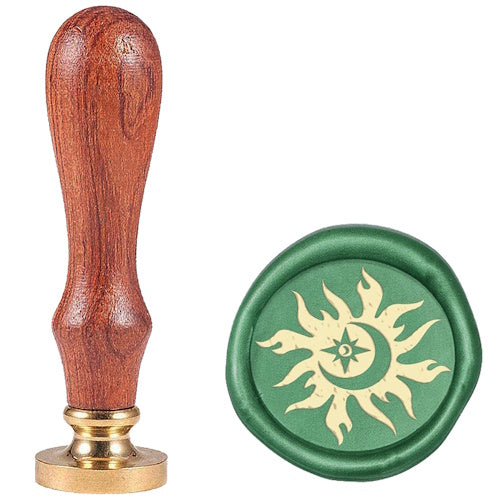 Messing waxzegel stempel met handvat - Zon & Maan