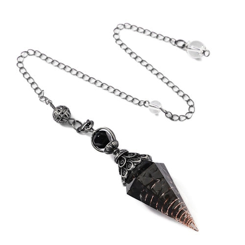 Pendel Zwarte obsidiaan  en hars – zeshoekig