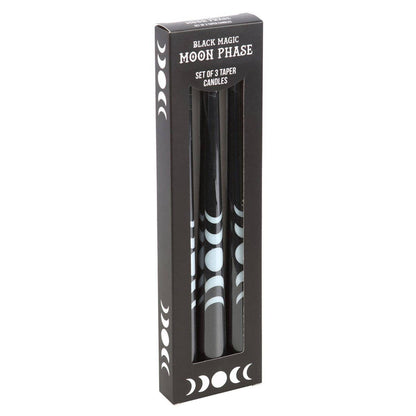 Set van 3 zwarte Magic Moon Phase Taper kaarsen
