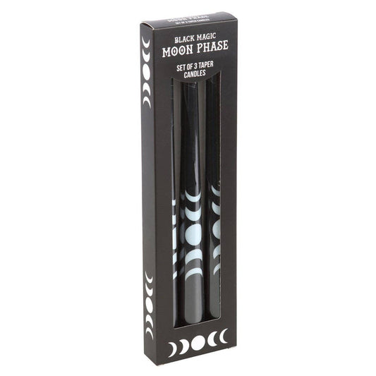 Set van 3 zwarte Magic Moon Phase Taper kaarsen