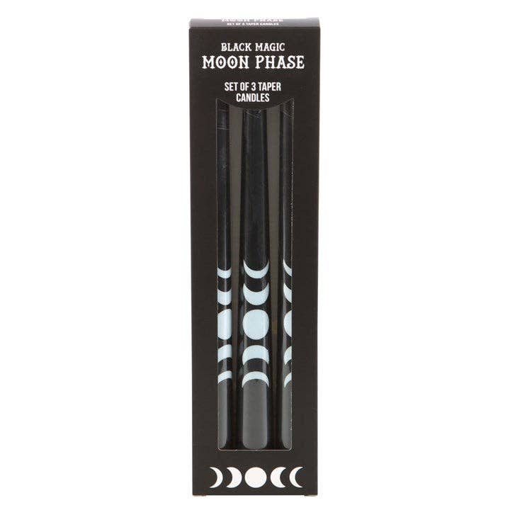 Set van 3 zwarte Magic Moon Phase Taper kaarsen