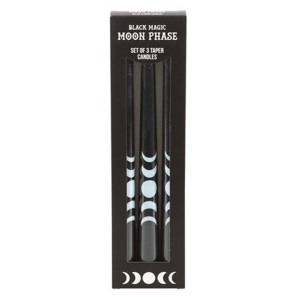 Set van 3 zwarte Magic Moon Phase Taper kaarsen