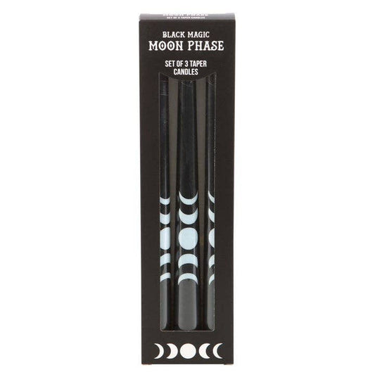 Set van 3 zwarte Magic Moon Phase Taper kaarsen