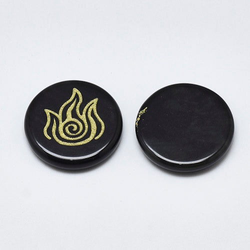 Zwarte Obsidiaan edelstenen set met 4 elementen symbolen
