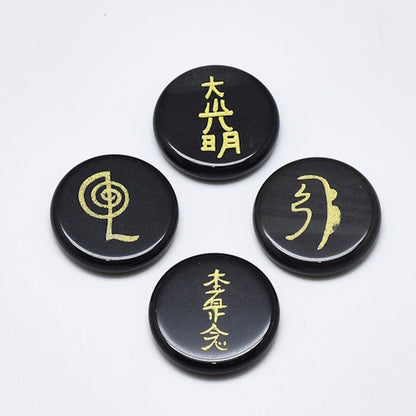 Zwarte Obsidiaan edelstenen set met Reiki symbolen