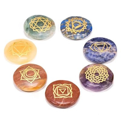 7 chakra symbolen ronde halfedelstenen