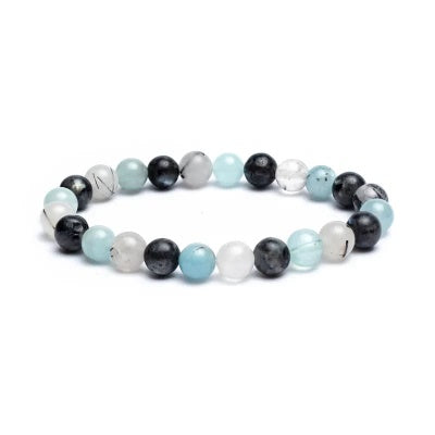 Armband aquamarijn/ labradoriet/ toermalijnkwarts 8mm